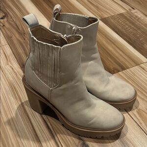 Jade Cream Heeled Boots with Chunky Heel